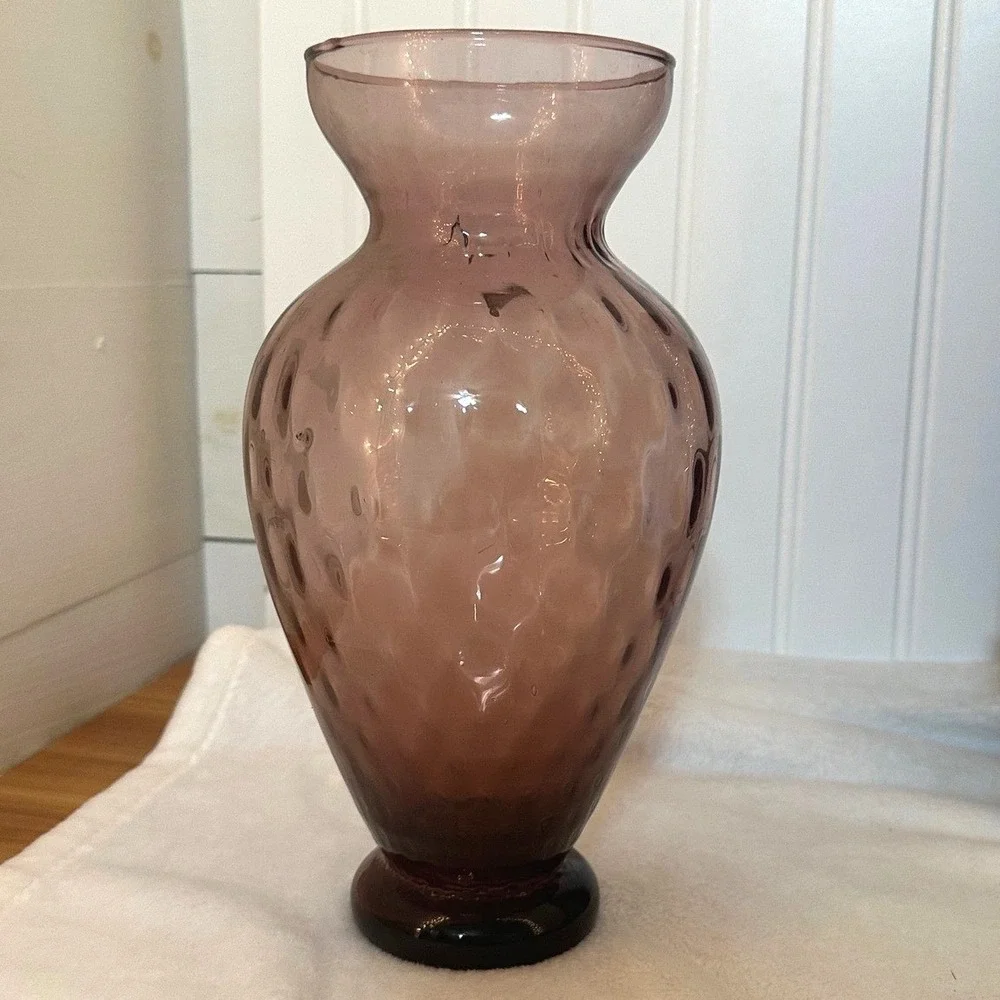 Vintage Ucagco Glass Vase Decor Purple Excellent Italian‎ Thumbprint Optic MCM
